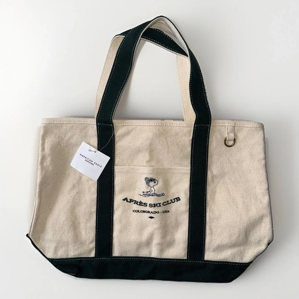 NWT American Eagle Peanuts Snoopy Apres Ski Club Canvas Tote Bag Colorado